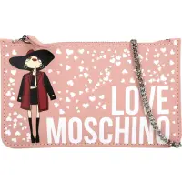 在飛比找Yahoo奇摩購物中心優惠-LOVE MOSCHINO 時尚女孩印花手拿/鍊帶包(粉色)