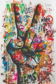 PEACE SIGN GRAFFITI ART CANVAS PRINT 16"X20" READY TO HANG T12