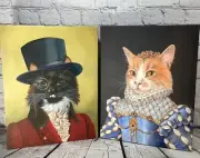 Carol Lew CATS 2 prints Anthropomorphic Edwardian 14x11 Art Motion Tuxedo Tabby