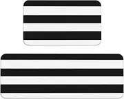 Stripes Black White Print Kitchen Floor Mat 2 Sets Non-Slip Rugs for Kitchen Laundry Office and Home Decor