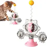 Turntable Windmill Cat Toys, Interactive Cat Toys for Indoor Cats Exercise, Cat Wall Treats, Kitty Treasure Chest Puzzles Smart stimulating Mental Stimulation Brain Games Track Balls (Pink)