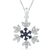 Lab-Created Blue Sapphire and 0.05 CT. T.W. Diamond Snowflake Pendant in Sterling Silver