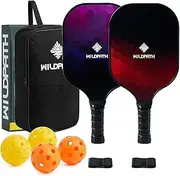 WILDPATH Pickleball Paddles Set, Fiberglass Surface and Polypropylene Core, Pickle Ball Rackets, Pickle Balls,Overgrips, and Pickleball Bag for Men and Women