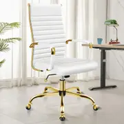 ALFORDSON Office Chair Padded Seat PU Leather Gold Frame White - High Back