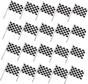 Abaodam 25pcs Checkered Racing Stick Flags Small Flags for Race Car Birthday Decorations for Themed Parties Photoshoots and Video Backdrops Durable Spring Yarn Material