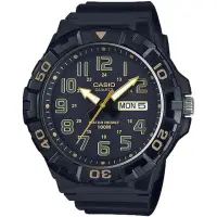 在飛比找momo購物網優惠-【CASIO 卡西歐】潛水運動風潮流錶-黑x金(MRW-21