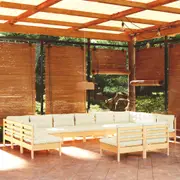 12 Piece Garden Lounge Set with Cream Cushions Solid Pinewood vidaXL