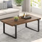 [FOLUBAN] Modern Coffee Table, Rustic Wood and Metal Center Table, Industrial Rectangle Cocktail Tea Table for Living Room, Walnut, 44 Inch