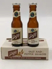 Vintage Schlitz Brewing Company Glass Beer Bottle Salt and Pepper Shakers NIB