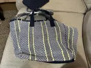 Steve Madden Womens Woven Geometric Pattern Tote Bag Blue Denim Neon Green Beach
