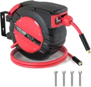 Air Hose Reel 50 FT Retractablel, 3/8 in X 50 FT Hybrid Hose Air Compressor Hose