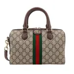 【GUCCI 古馳】772061 經典OPHIDIA系列雙色織帶波士頓手提/斜背包(棕色)