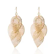 2 Sets Vintage Gold Leaves Long Tassel Simulated Pearl Earrings Set