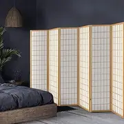 Artiss Room Divider, 6 Panel Folding Wooden Privacy Portable Screen Shelf Dividers Partition Wall Screens Home Pet Child Indoor Balcony Bedroom Furniture, Separator Water-Resistant Natural