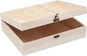 VIKOS Products Unfinished Wooden Box with Hinged Lid for Crafts DIY Storage Jewelry Pine Box - 12" x 9" x 3.35"