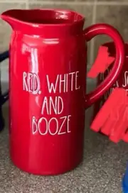 Rae Dunn "Red, White, and Booze" Red Pitcher Serving Vase Water Jug *New In Box