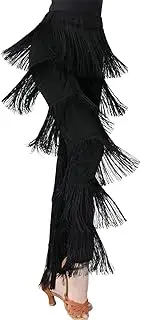 [BK FASO] Women Latin Dance Pants Tassels Fringe Ballroom Tango Salsa Elastic Waist Practice Performance Trousers