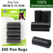 300pcs 100% Biodegradable Doggy Poo Bag Roll Holder Waste Cleanup Pick Up Black