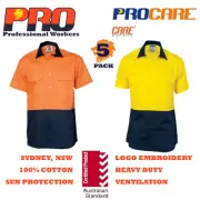 5 pack Hi Vis Work Shirt close front no tape short sleeve cotton drill PRO