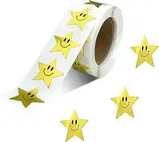 500PCS Happy Face Star Stickers, Gold Smiley Star Stickers Small Adhesive Labels for Kid Teachers Reward Decoration (1 inch)