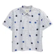 Open Edit Toddler Boy's Cotton White Grid Dot Short Sleeve Camp Shirt Size 2T