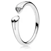 Pandora Sterling Silver With CZ Two Hearts Open Ring 196572CZ-52 - Size 6