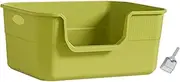 Leefasy Cat Litter Box Sifting Litter Tray Easy to Clean Bedpan with Hollow Handles High Sided Lowered Front for Small and Large Cats, Green