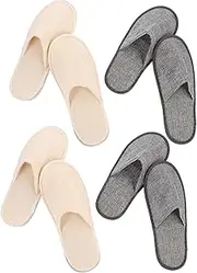 Ipetboom 4 Pack Cotton Slippers Slides Folding Slippers for Travel Household Non-slip Soft Material