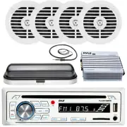 Marine Pyle Bluetooth Radio,400W Amp,Antenna, Cover, 5.25" Speakers (PLMR57W)