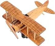 Zerodeko Wooden Vintage Biplane Model Aircraft Statue Retro Airplane Figurine for Home Office Decor Wooden Construction for Collectors and Airplane Enthusiasts