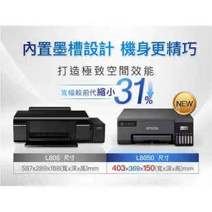 EPSON L8050六色連續供墨相片/光碟/ID卡印表機 加購墨水 最高5年保固