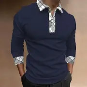 Men's Plaid Zip Polo Shirts Golf Shirt Long Sleeve Polo Shirts Collared Shirts WorkWear Formal Wear Festival Wear 3D Print Quarter Zip Polo Fall Winter Black