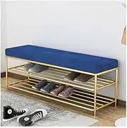 Shoe Bench Rack Organizer Nordic Golden Wrought Iron Frame, Household Shoe Changing Stool, Clothing Store Shoe Cabinet with Cushions, Multifunctional Ottoman(Sky Blue,60 * 35 * 45cm)
