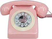 Vintage Phone Retro Landline Telephone Old Fashioned Rotary Dial Button Phone, Used for Office Hotel and Home. (Pink)