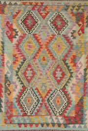 Southwestern Flat-Woven Kilim Wool Reversible Area Rug 4'x6' Handmade Carpet
