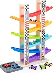 YUNCHY Toddler Toys for 1 2 3 Year Old Boy & Girl Gifts, Montessori Toys for 2-3 Year Old, Car Ramp Racer 8 Cars & 7 Race Tracks and Parking Lot, Vehicle Playsets