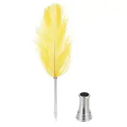 Vintage Feather Ballpoint Pen with Stand Holder, Yellow