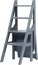 4tier Folding Library Ladder Chair, Wooden 3-in-1 Step Stool, A-Shape Display Ladder and Storage Shelf for Library, 350lbs Capacity,Foldable Ladder for Home or Library(Color 5)