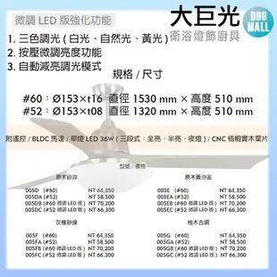 【大巨光】DC直流無刷_吊扇_52吋(WT-005FC)灰橡砂鎳 微調LED36W