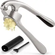 Garlic Press - Includes Silicone Garlic Peeler & Cleaning Brush-3 Piece-sturdy Easy To Clean Garlic Crusher (silver)