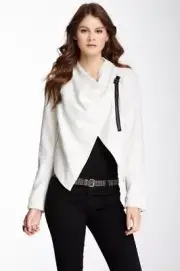 LOVE STITCH Akira Exposed Zipper Drape Diagonal Neck Jacket Blazer White NWT S