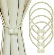 Yazikisa Magnetic Tiebacks for Curtains Curtain Tieback Tie Holdbacks Buckles Magnet Holder Hooks Pull Backs Boho Decor Home Bedroom Wall Window Accessories Beige 4 Pack