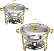 Quintin Chafing Dishes for Buffet 2/4 Pack, 5 QT Round Chafing Dish Buffet Set, Gold and Silver Buffet Servers and Warmers,Stainless Steel Chafers Sets for Catering Parties Event Weddings Holiday