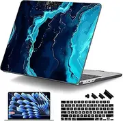 DONGKE Compatible with M3 MacBook Air 15 inch Case 2025 2024 2023 A3114 A2941 M2 Liquid Retina Display Touch ID, Plastic Hard Case & Keyboard Skin & Screen Protector - Blue Marble