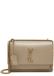 Saint Laurent Sunset Medium Shoulder Bag, Leather Bag, Beige One Size