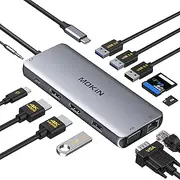 USB C Docking Station Dual Monitor, Dual HDMI Adapter 12 in 1 Triple Display USB C Hub with VGA, Gigabit Ethernet, 100W PD, 4 USB Ports, SD/TF