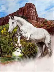 Horse Tile Mural McElroy Equine Art Ceramic Backsplash KMA065