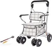 Steel Foldable Shopping Cart - Portable Rollator Mobility Walker with 4 Wheels and One Brake - Mobility Aid for Adult, Senior, Elderly & Handicap Interesting