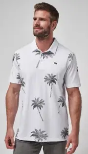 Mens Travis Mathew Mesic Palm Tree All Over Print Short Sleeve Golf Polo 2XL New
