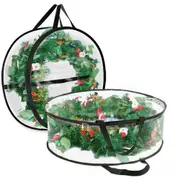 Christmas Wreath Storage Container Round Transparent Xmas Wreath Storage Bag and Protector -Black